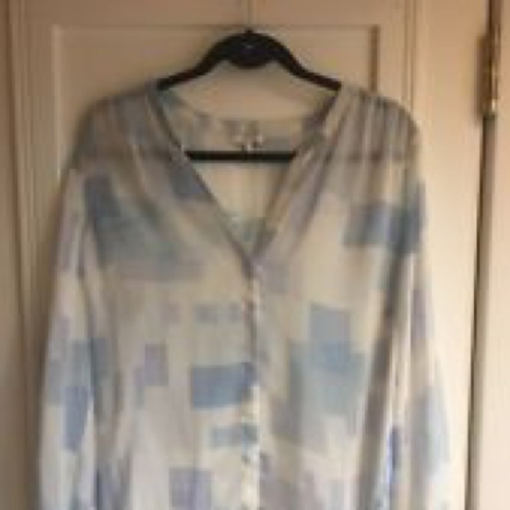 COPY - Joie Blouse Ivory and Blue Square Print 10…